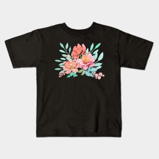 Watercolor Peachy floral bouquet Kids T-Shirt